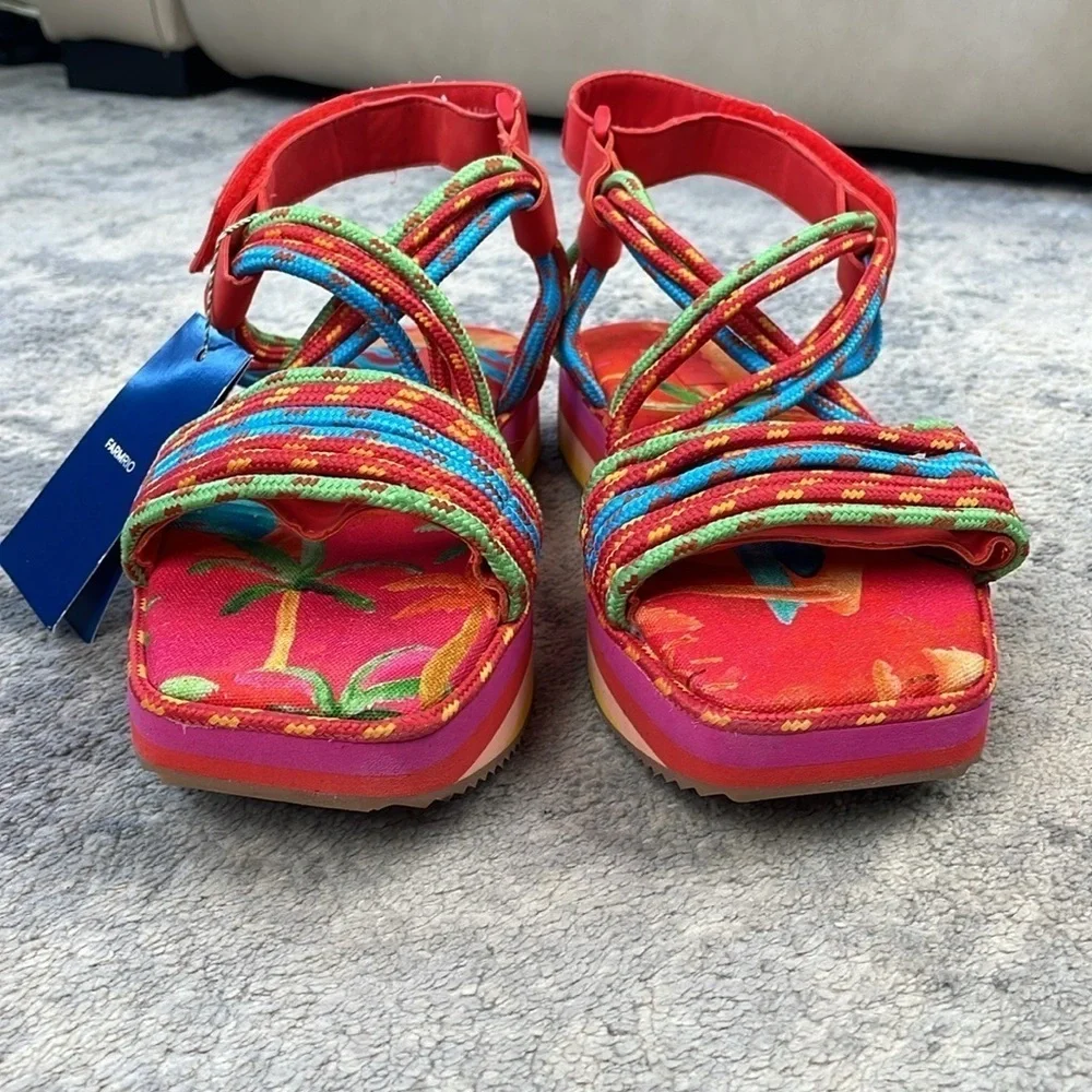New Farm Rio Tropical Platform Sandal Multicolor Rope Strappy Sz 12